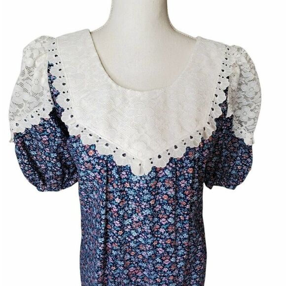 Vintage Hilda Hawaii 70s Lace Maxi Prairie Dress - Picture 2 of 7